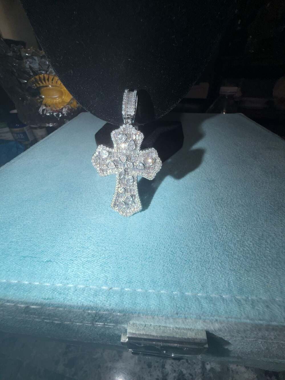 Thermal infused 14k white gold over brass Baguette and Mix Cut Gothic Cross